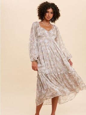 In Bloom Chiffon Long Sleeve Midi Dress